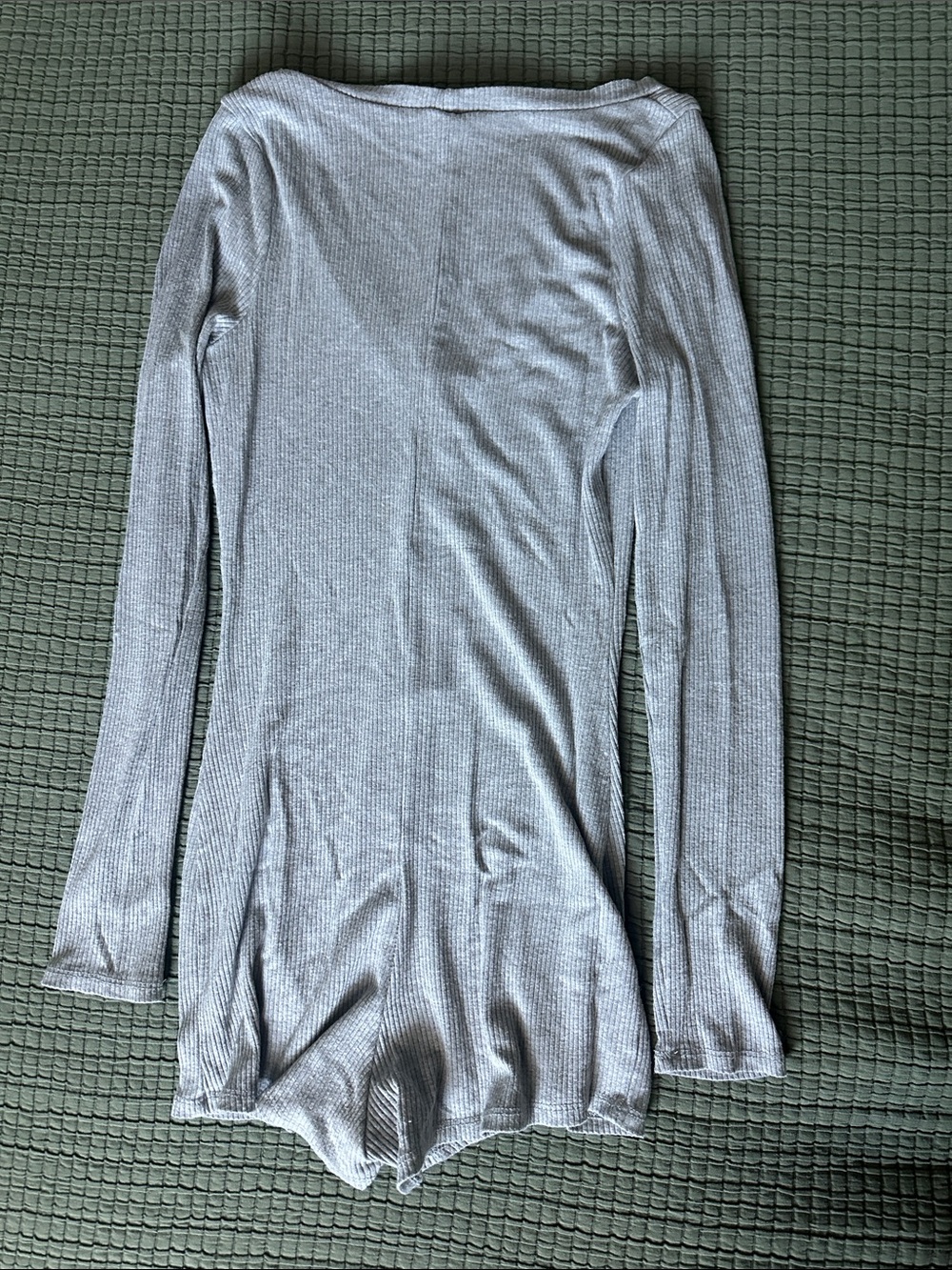 Windsor Light Gray Ribbed Long-Sleeve Henley Sleepwear Bodysuit - Picture 2 of 2